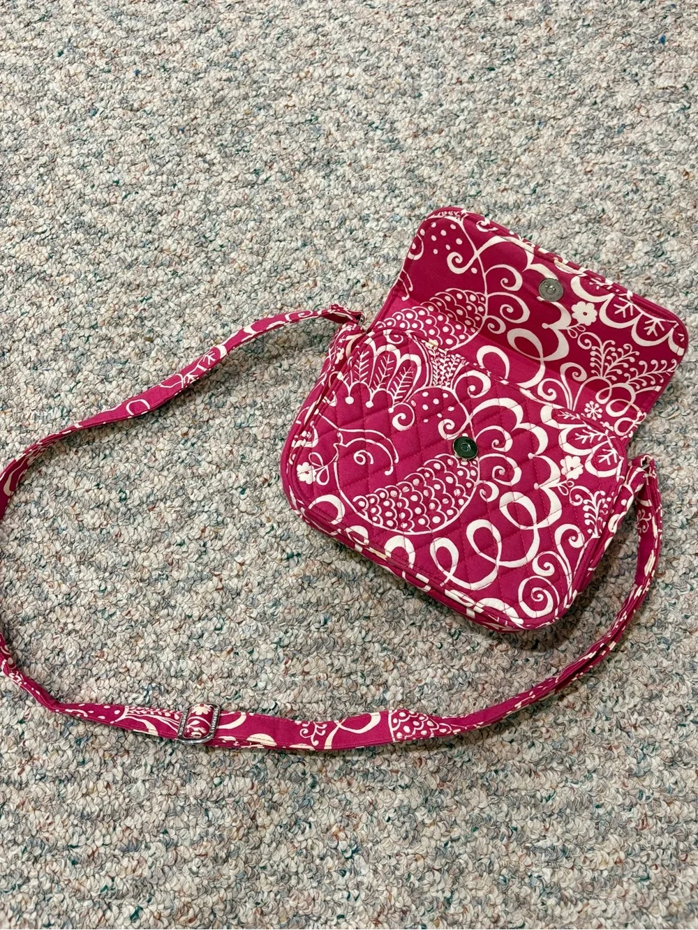 Vera Bradley Quilted Floral Satchel in Magenta and Cream